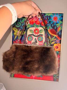 Joe Fresh Brown Faux Fur Kisslock Clutch Handbag